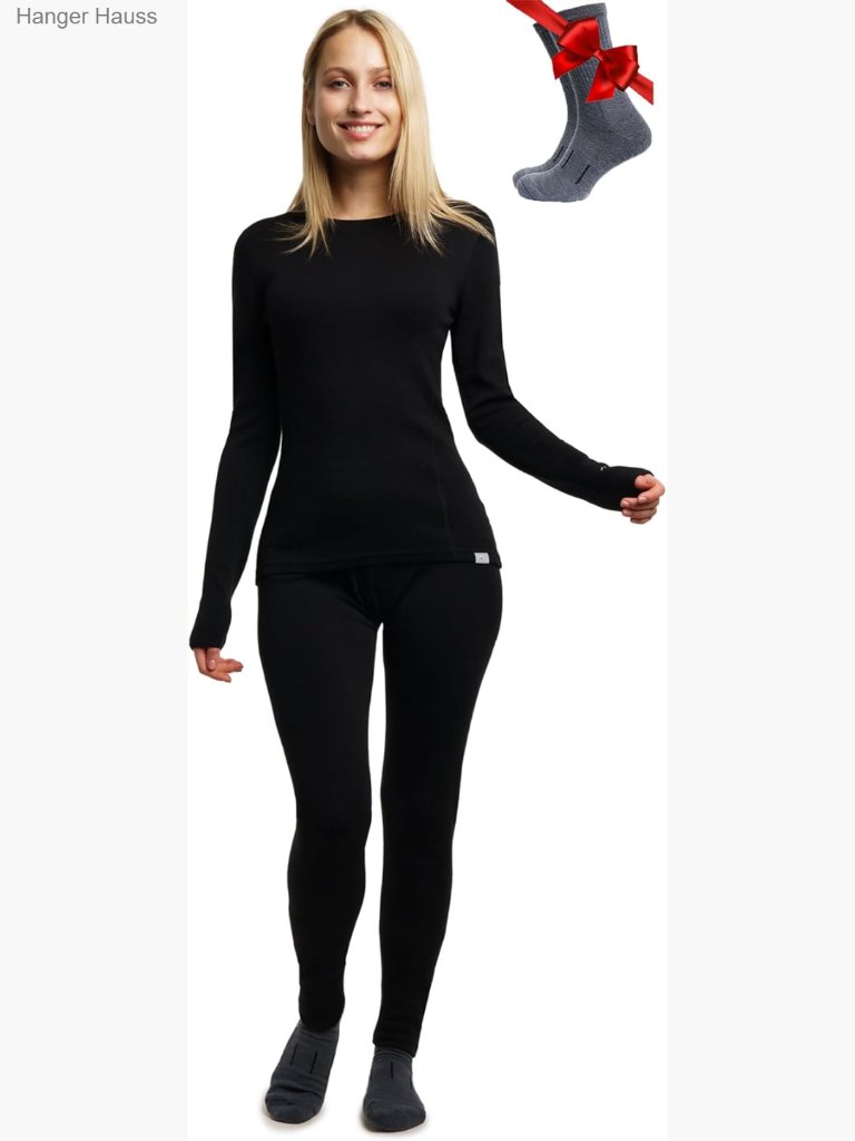 Merino Wool Base Layer Set Midweight Thermal Underwear Top Bottom